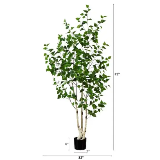 6ft. Potted Green Artificial Birch Tree with Real Touch Leaves {3}