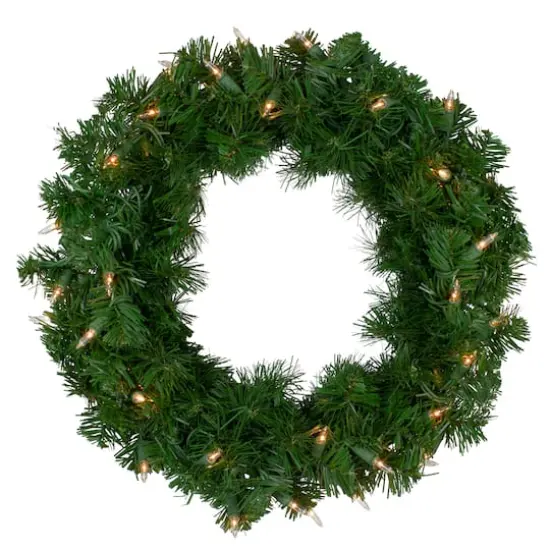 16" Pre-Lit Deluxe Windsor Pine Artificial Christmas Wreath {1}