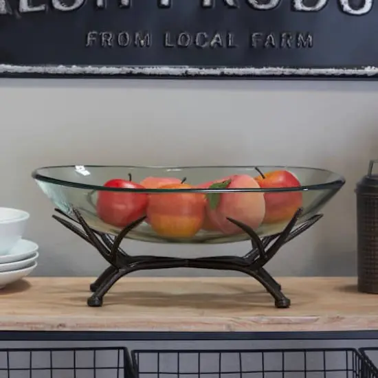 17" Kitchen Glass Serving Bowl with Black Metal Branch Stand {3}