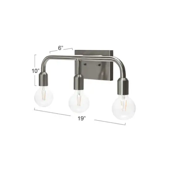 Hello Honey® Robert Stevenson Lighting Benson Exposed Bulb Metal 3-Light Vanity Brushed Nickel {4}