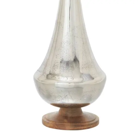 24" Silver Aluminum & Wood Contemporary Vase {3}