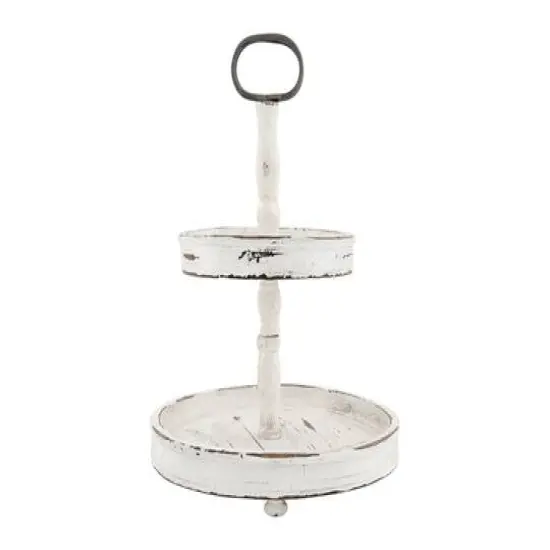 Hello Honey&reg; 18.5" Distressed Cream Wood 2-Tier Tray {10}