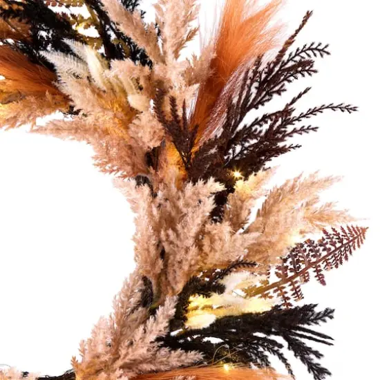 26" Coral Orange & Brown Pampas Pre-Lit LED Wreath {4}