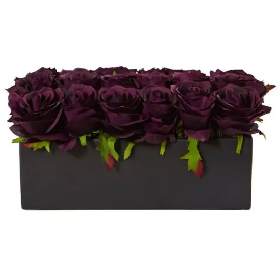 Dozen Silk Roses in Ceramic Rectangular Planter {5}