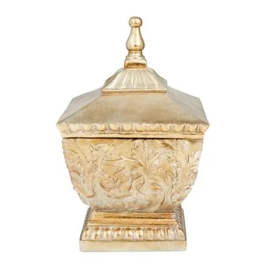 12" Gold Square Traditional Decorative Jar {6}