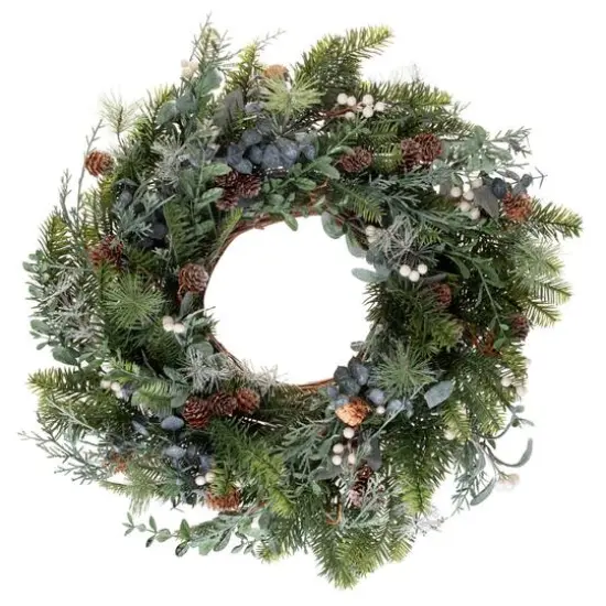 Village Lighting 24" Pre-Lit Rustic White Berry Christmas Wreath, Clear LED Lights {1}