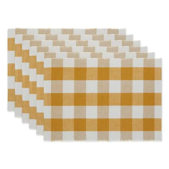 DII&reg; Buffalo Check Ribbed Placemat, 6ct. Honey Gold/White {1}