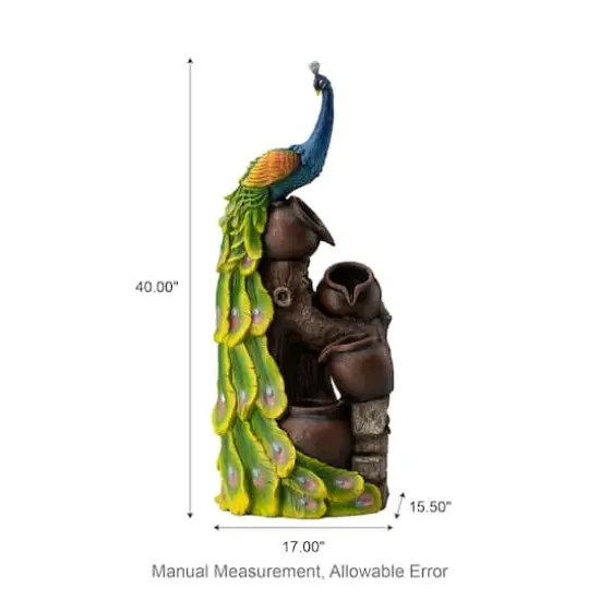 Glitzhome&reg; 40" LED 4-Tier Peacock & Jars Outdoor Floor Fountain {5}