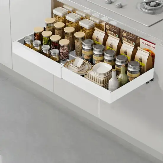 SunnyPoint Pull-Out Cabinet Organizer Expandable Drawer Shelf White {8}