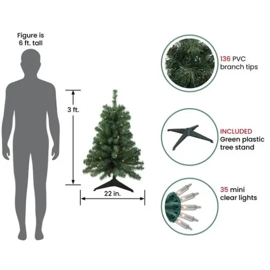3ft. Pre-Lit Green Blackwater Fir Artificial Christmas Tree, Clear Lights {4}