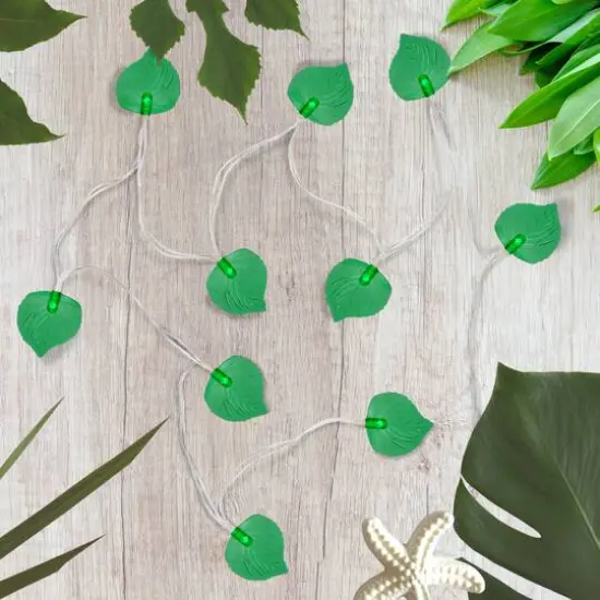 10ct. Battery Operated Green Leaf Shaped Novelty Christmas Light Set {8}