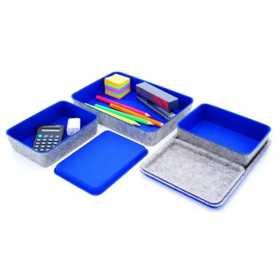 Welaxy Felt 3 Piece Drawer Organizer Bins with Lids Classic Blue {1}