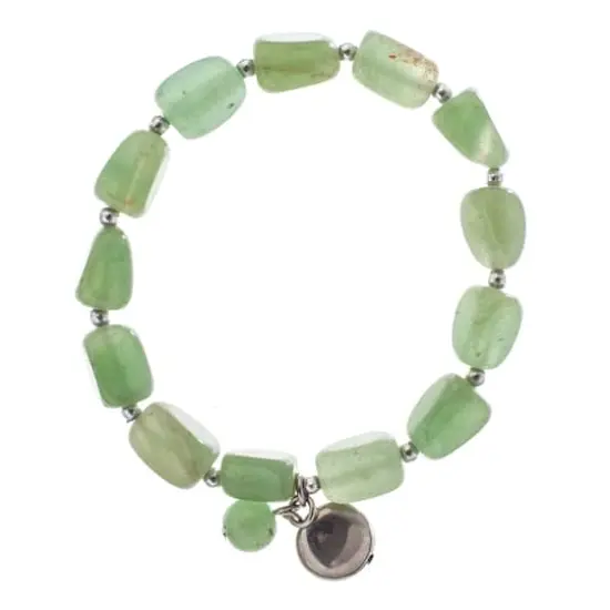 John Bead Aventurine Green Natural Stone Bracelet with Silver Charm {5}