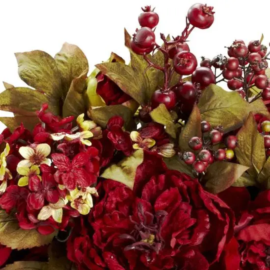 18" Red Peony & Hydrangea Arrangement in Decorative Planter {3}