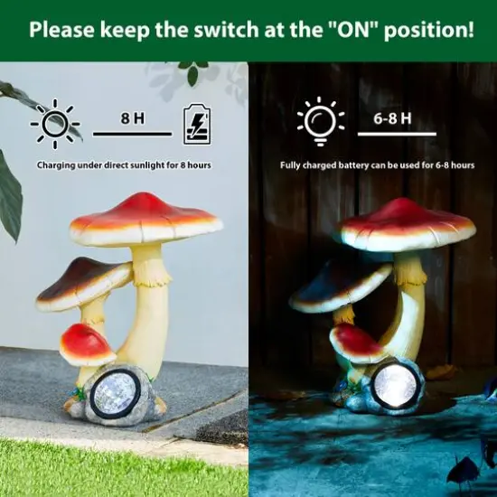 Glitzhome® 15.75" Solar Powered Vibrant Mushroom Garden Statue {8}