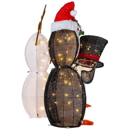 LED Penguins Building Snowman Outdoor Christmas D&eacute;cor Set {5}