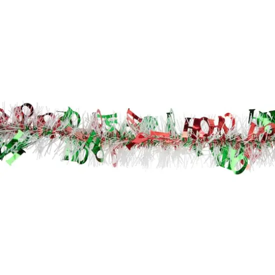 50ft. White, Red & Green Christmas HO HO HO Wrapped Tinsel Garland {4}