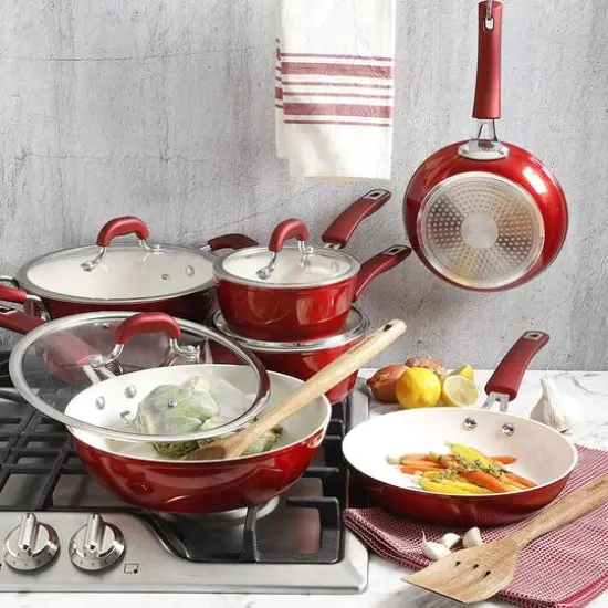 Kenmore&reg; Arlington 2-Piece Metallic Red Aluminum Ceramic Coated Nonstick Frying Pan Set {7}