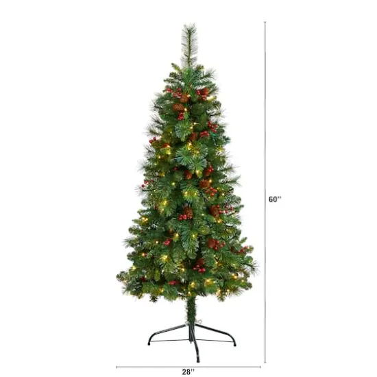 5ft. Pre-Lit Flat Back Montreal Mountain Pine Artificial Christmas Tree, White LED Lights {3}