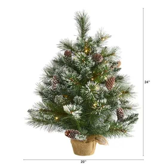 2ft. Pre-Lit Frosted Pine Artificial Christmas Tree with Pinecones, Clear LED Lights {3}