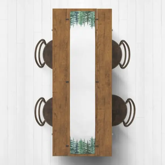 72" Winter Watercolor Pine Forest Poly Twill Table Runner {3}