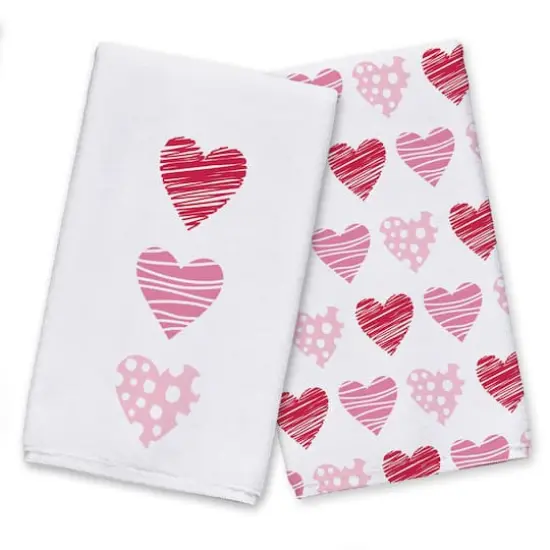 Pink & Red Hearts Tea Towel Set {1}