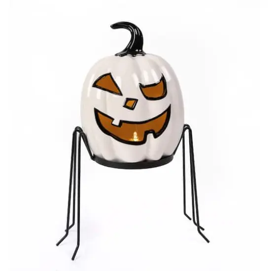 15" Pre-Lit Ghost Pumpkin in Stand {1}