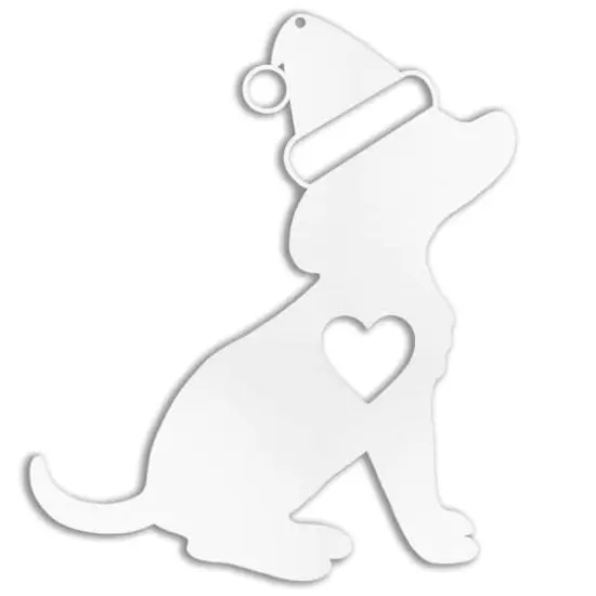 4" Santa Dog Metal Ornament White {1}