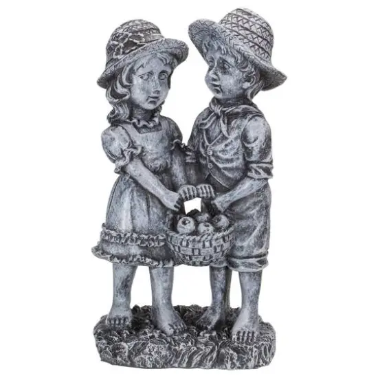 13" Boy & Girl Apple Picking Outdoor Garden Statue {1}