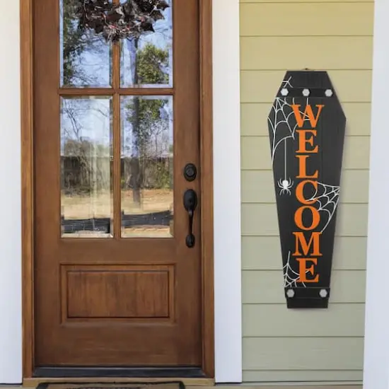Glitzhome&reg; 42" Halloween Wooden Welcome Coffin Porch D&eacute;cor {4}