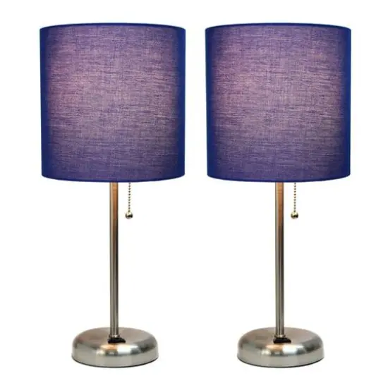 LimeLights 19.5" Brushed Steel Base Lamps with Charging Outlets, 2ct. Navy {3}