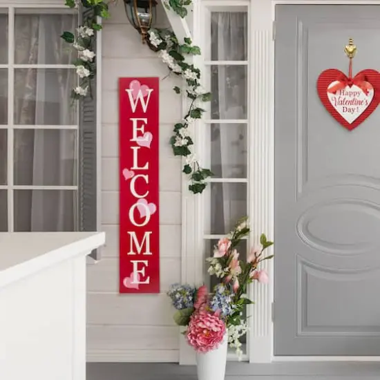 Glitzhome&reg; 3.5ft. Valentine's Wooden Welcome Porch Sign {3}