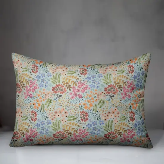 Wild Flower Floral Lumbar Throw Pillow Blue {4}