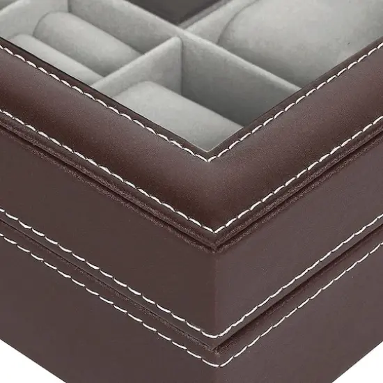 NEX&trade; 12" 8-Slot Brown Lockable Artificial Leather Watch Case Organizer {4}