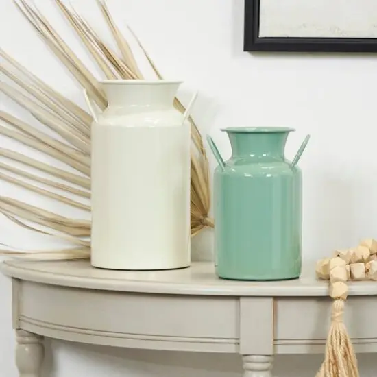 Teal and White Metal Jug Vase with Handles Set {6}