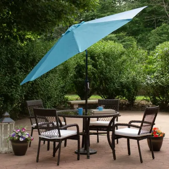 9ft. Outdoor Patio Market Umbrella with Hand Crank & Tilt Turquoise Blue/Black {4}