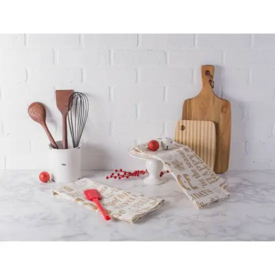 DII&reg; Gold Christmas Collage Dishtowel Set {4}