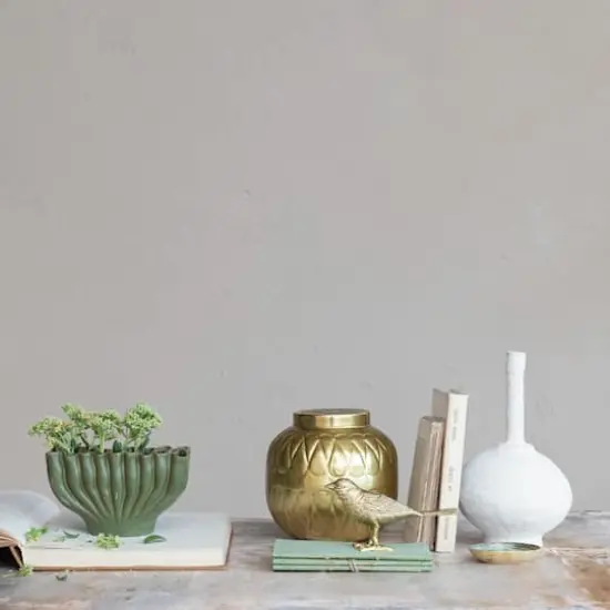 Hello Honey&reg; 8" Green 9 Sectioned Sculptural Stoneware Vase {4}