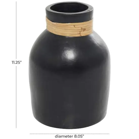 11" Black Ceramic Vase with Wrapped Rattan Detailing {5}