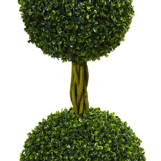 4ft. Potted Boxwood Double Ball Topiary Tree with Woven Trunk {3}