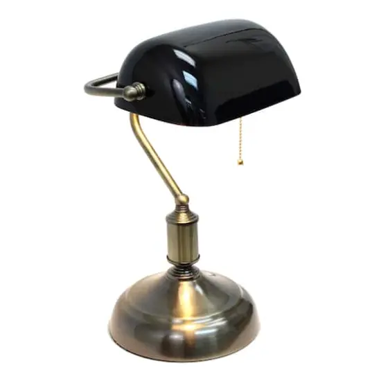 Simple Designs 15" Executive Banker's Desk Lamp with Glass Shade Black/Antique Nickel {3}