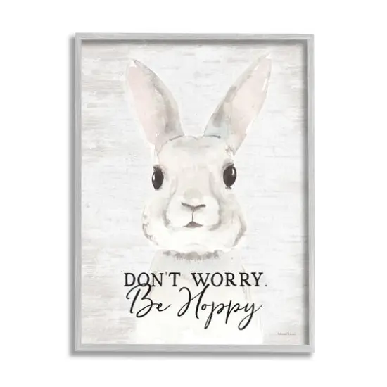 Stupell Industries Don't Worry Be Hoppy Easter Bunny Rabbit Pun Framed Giclee Art Gray {1}