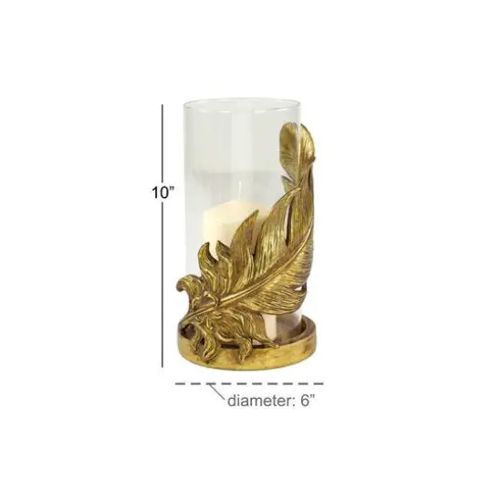 10" Gold Leaf Glass Traditional Candlestick Holder {7}