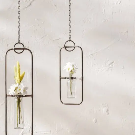 28" Hanging Bottle Vases in Metal Frame, 2ct. {5}