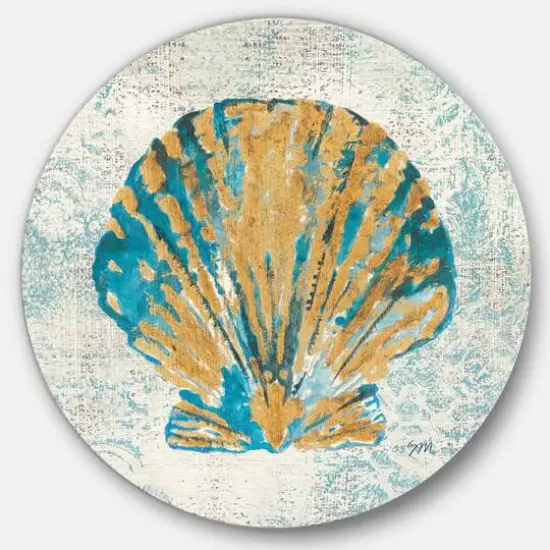 Designart - Coastal Pastel seashells I - Nautical & Coastal Metal Circle Wall Art {1}