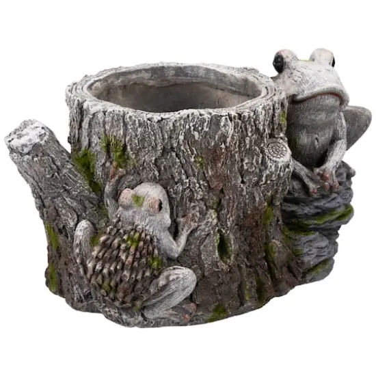 9" Frogs on Tree Stump Outdoor Garden Planter {5}