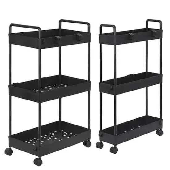 Black 3-Tier Slim Storage Kitchen Cart Set {1}