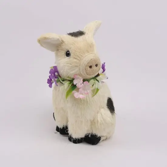 9" Spotted Sitting Piglet Rustic Spring Figurine {1}