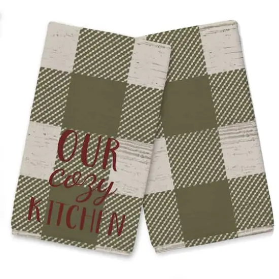 Our Cozy Kitchen Green Buffalo Check Tea Towel - Set of 2 {1}