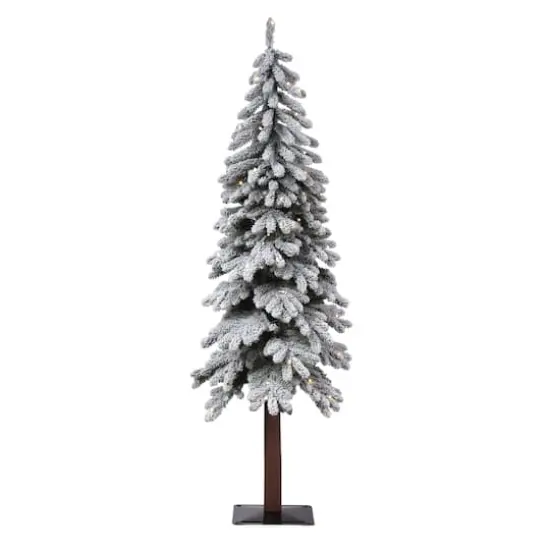 5ft. Pre-Lit Lightly Flocked Alpine Artificial Christmas Tree with Natural Wood Pole, Soft White LED Lights {1}